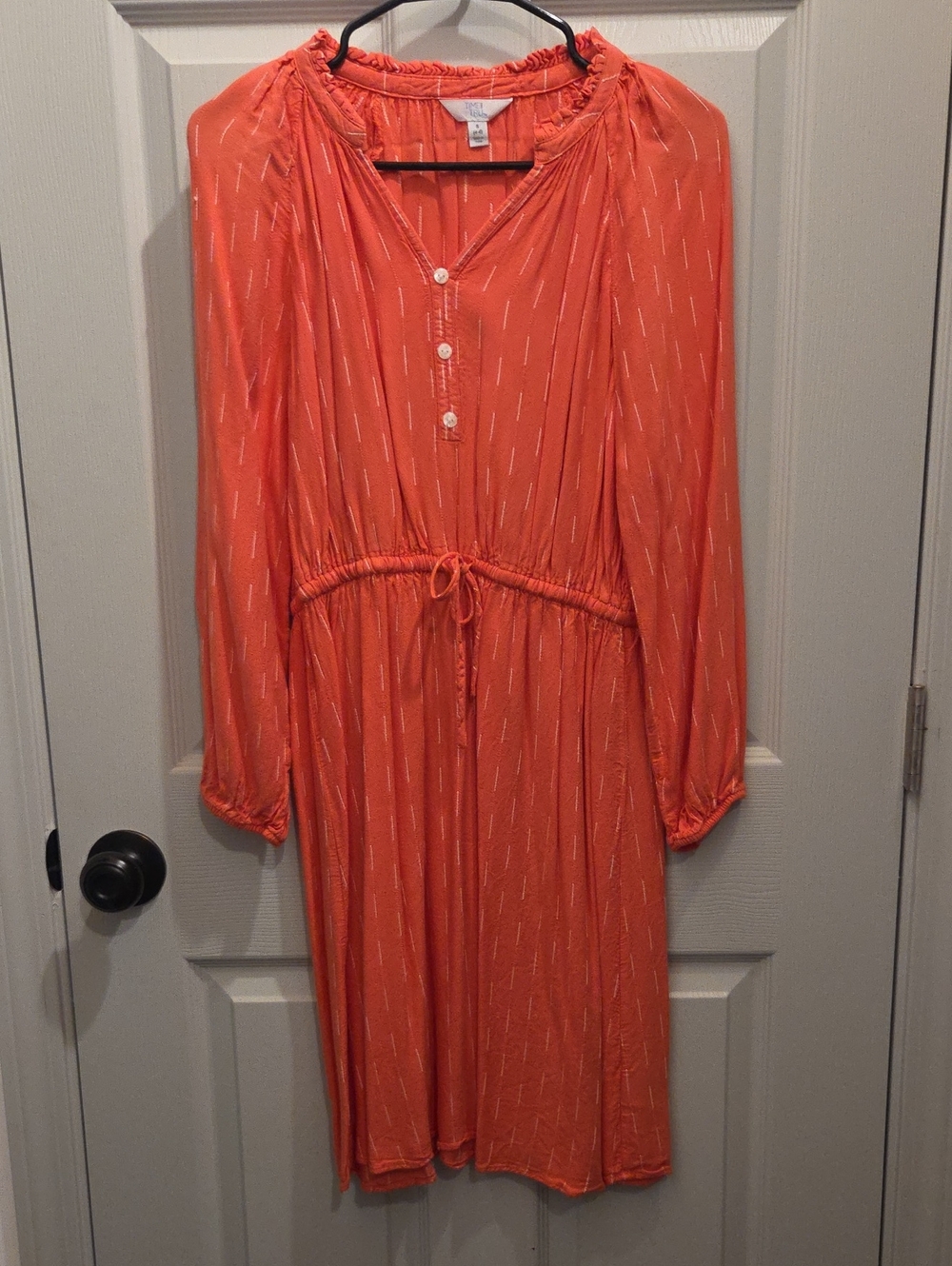 Time and Tru Coral Long Sleeve Drawstring Waist Dress